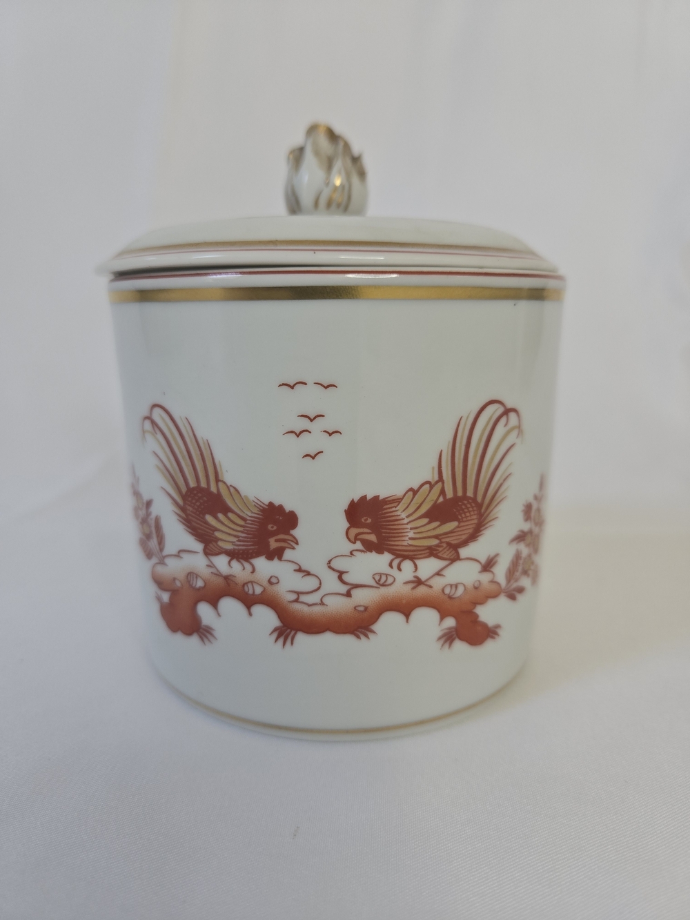 Richard Ginori Siena Rust Porcelain Tea Jar with Rose Lid Italy Rooster